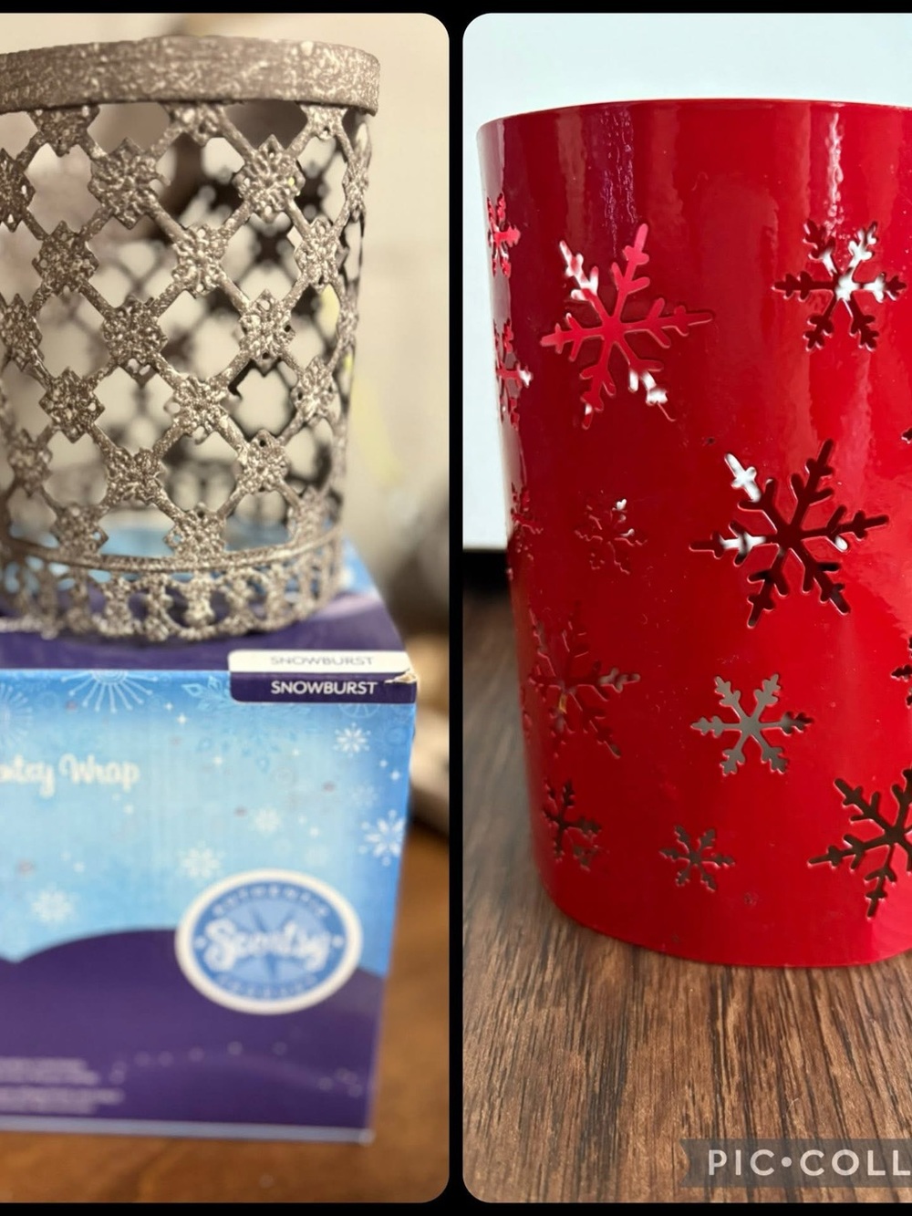 (2) Scentsy Holiday Snowflake Metal Warmer wrap - Red & Silver